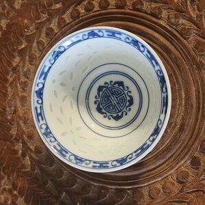 Vintage porcelain rare rice flower sake tea cup